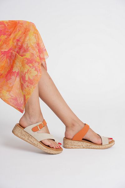 Taran Barbara Women's Gold Buckle Detailed Stylish and Comfortable Daily Suede Slippers