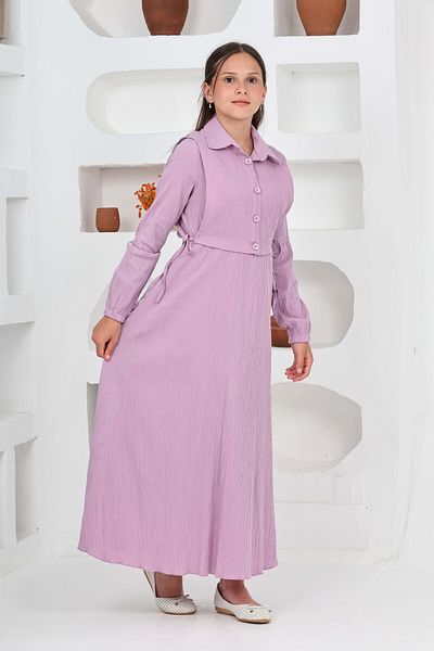 Jannock Young Girl Premium Seersucker Fabric Long Hijab Dress and Gilet Set – Lined 2-Piece Combination-4948