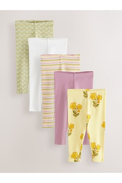 Next Baby Cotton Pastel Flower / Rainbow Patterned 5-Piece Tights Set