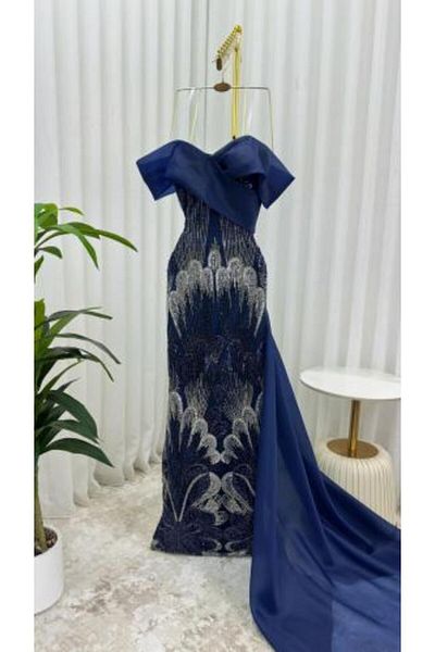SOOL Royal Navy Blue Luxurious Dress - Crystal Star Gown