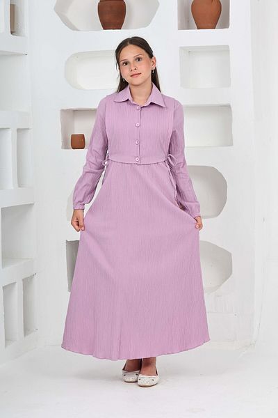 Asortix Girl's Long Length Seersucker Fabric Gilet & Dress Two Piece Set – Lined Elegant Set-4948