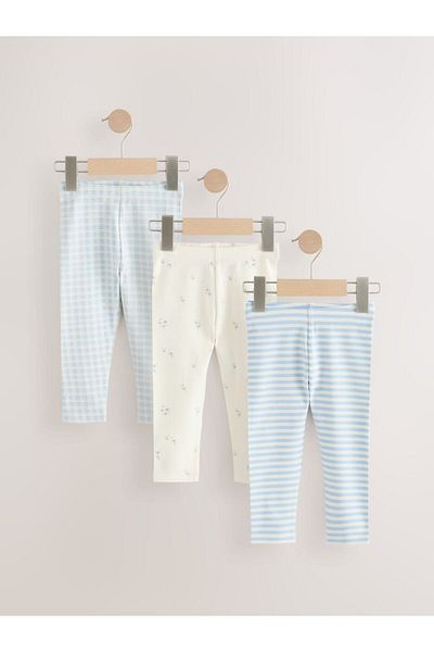 Next Baby Cotton Blue Floral Patterned 3-Piece Tights Set