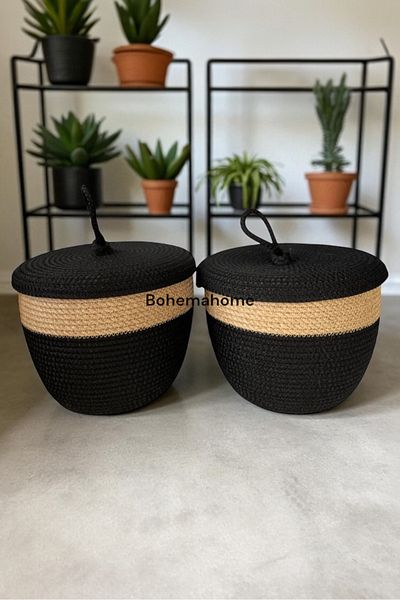 Bohemahome 1Pc Black Wicker Basket Organizer Vegetable Basket Organizer