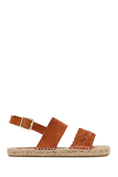 Derimod Women's Orange Knitted Detailed Suede Leather Espadrille 25Sfd206310