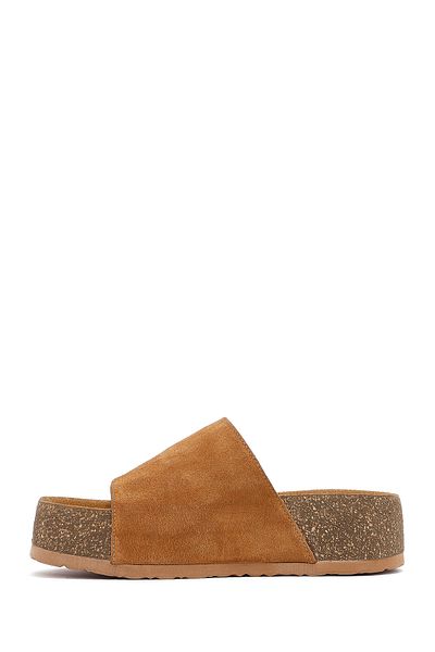 Derimod Women's Tan Thick Soled Suede Leather Slippers 25Sfd182810