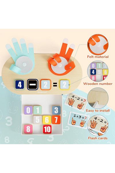 TOYFEST Finger Math Game - Addition, Subtraction and Operation Cards with Wooden Numbers
