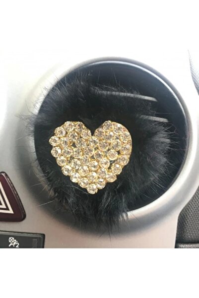 Oto Aksesuarcım مشبك تهوية على شكل قلب من حجر الكريستال، عطر سيارة ذهبي أسود