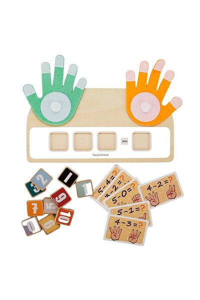 TOYFEST Finger Math Game - Addition, Subtraction and Operation Cards with Wooden Numbers