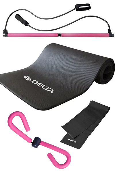 Delta Set Pilates – Tijă de gimnastică Gros 15 mm Covoraș anti-alunecare Rezistență Bandă Pilates Instrument Fluture Negru