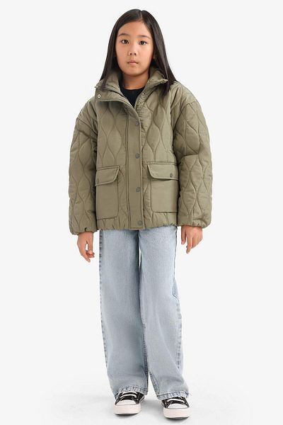 DeFacto Girl's Water Repellent Quilted Zippered Snap Coat E7039A825Au