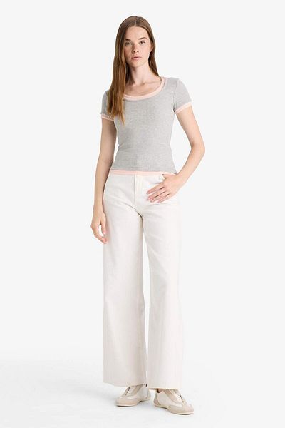 DeFacto U Neck Ribbed Camisole Short Sleeve T-Shirt F8743Ax25Au