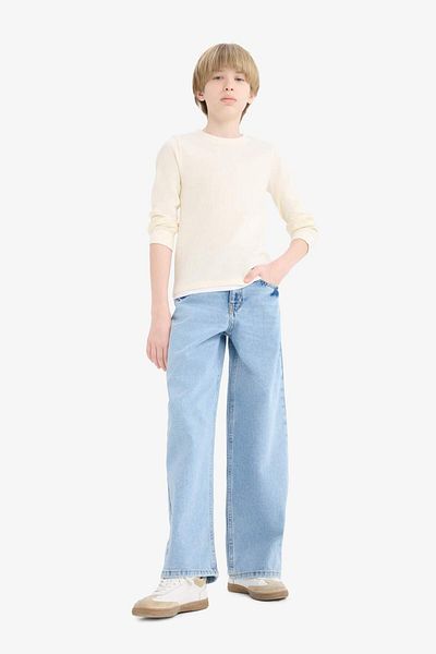 DeFacto Boy's Crew Neck Basic Plain Waffle Long Sleeve School T-Shirt V1186A625Au