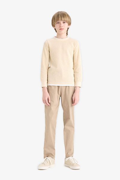 DeFacto Boy's Crew Neck Basic Plain Waffle Long Sleeve School T-Shirt V1186A625Au