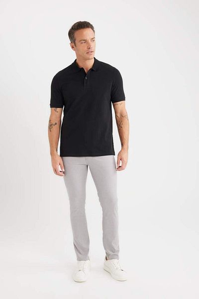 DeFacto New Season 100% Cotton Regular Fit Polo Neck Short Sleeve Basic Plain Pique Fabric Black