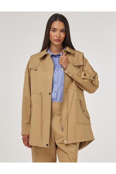 Kayra Shomizeye Collar Short Trench Coat Beige