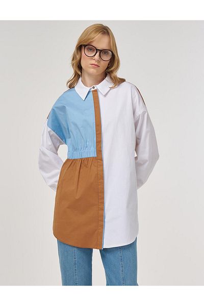 Kayra Color Blocked Cotton Tunic Optical White