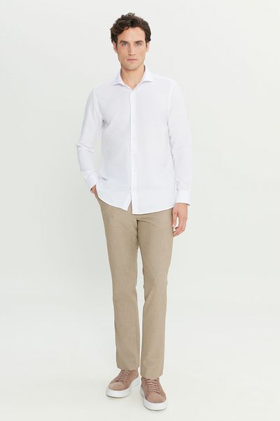 AC&Co / Altınyıldız Classics Men's White Tailored Slim Fit Slim Fit Small Italian Collar Dobby Oxford Shirt
