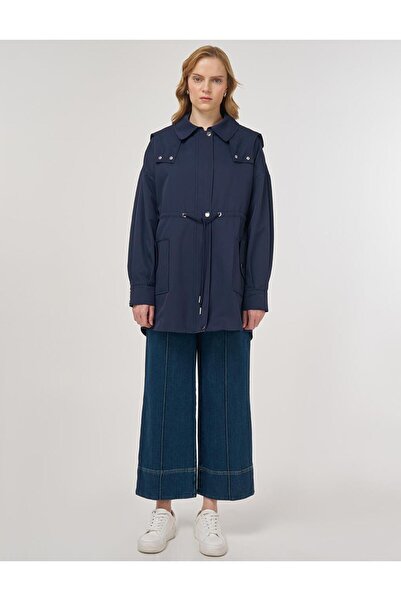 Kayra Şömizye Yaka Trençkot Koyu Lacivert