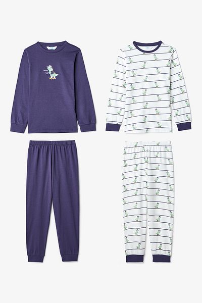 Penti Boys Dino Farm Striped Cotton Long Sleeve 2-Piece Pajamas Set