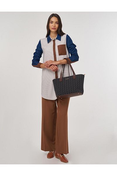 KYR Color Blocked Viscose Tunic Brown