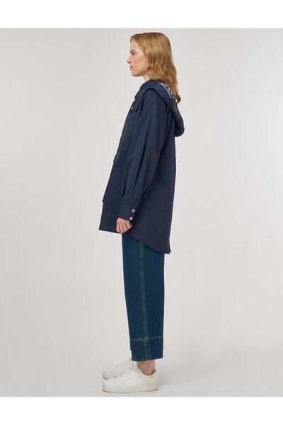 Kayra Şömizye Yaka Trençkot Koyu Lacivert
