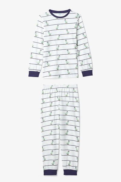 Penti Boys Dino Farm Striped Cotton Long Sleeve 2-Piece Pajamas Set