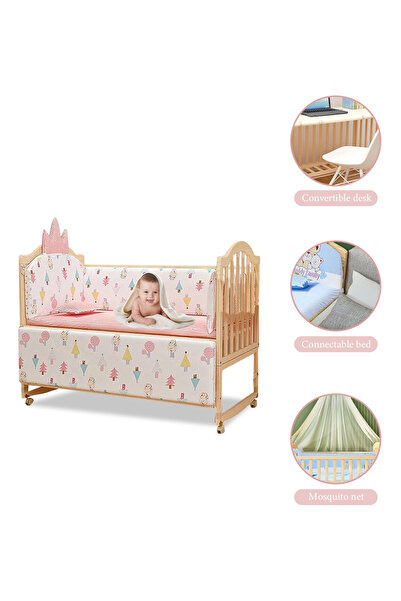 Ma Baby سرير أطفال متعدد الوظائف بجانب السرير، سرير خشبي للأطفال الرضع والصغا...