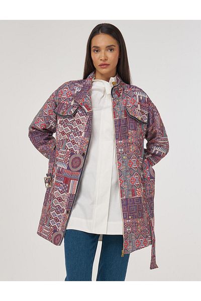 Kayra Patterned Stand Collar Jacket Indigo