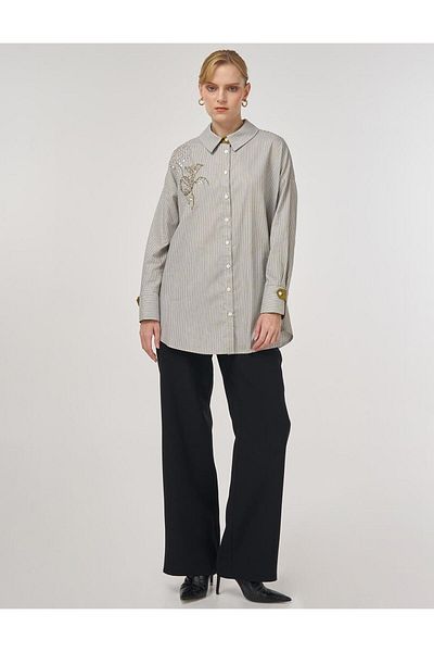 Kayra Button Detailed Cotton Tunic Khaki