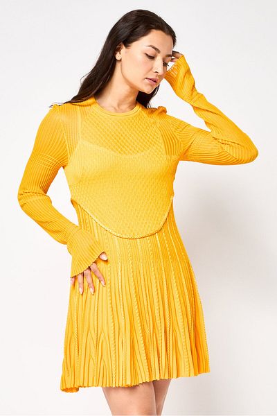Givenchy Women Knit Pleated Mini Dress, Golden Yellow