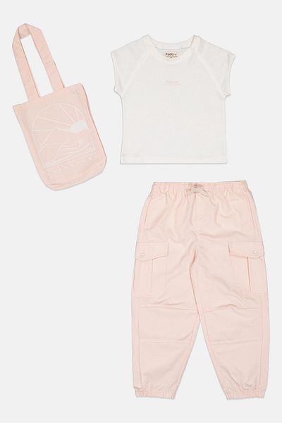 Fudo Kids Girl 3 Piece Graphic Print Top And Cargo Pant Set , Multicolor