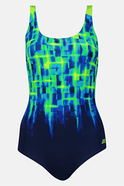 Zoggs قطعة واحدة غير مبطنة بنمط هندسي للنساء، متعددة الألوان