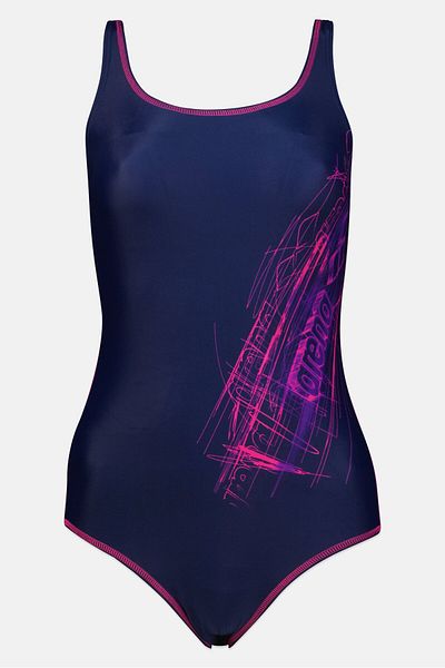 ARENA Women Brand Logo Drawy One Piece Swimsuit, Navy