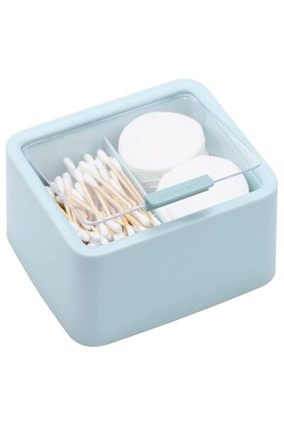 Generic حامل كرة أعواد قطنية بفتحتين مع وعاء بلاستيكي وصندوق توزيع مع غطاء مف...