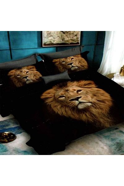 Ralex Finet 3D cotton double bed linen 6 pieces 220 x 240 cm, Lion, Beige Black, Sulphur FN 3 D 78