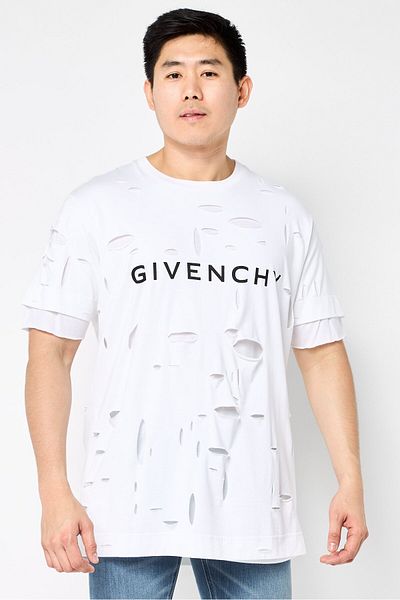 Givenchy تي شيرت رجالي كبير الحجم برقبة دائرية وأكمام قصيرة وشعار العلامة التجارية، أبيض