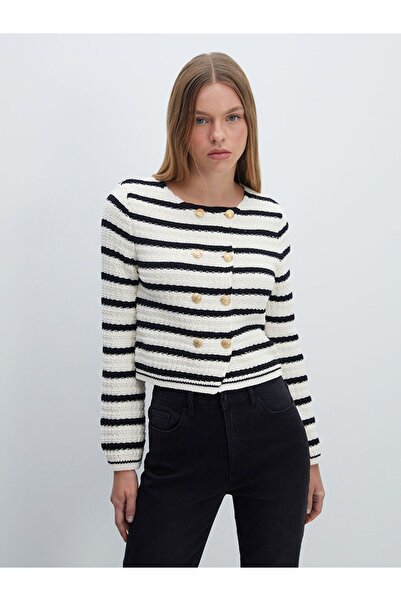 LC Waikiki Crew Neck Striped Women's Knitwear Cardigan