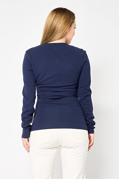 Karl Lagerfeld Women Crew Neck Long Sleeves Plain Top, Navy