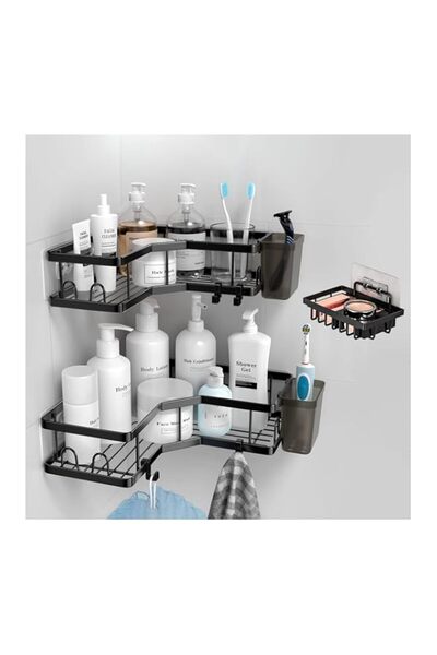 Generic حامل دش زاوية من WEKOTEE، رفوف لاصقة لتنظيم زاوية الدش، من الفولاذ ال...