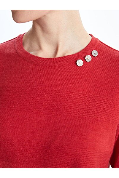 LC Waikiki Pulover roșu guler rotund texturat pentru femei