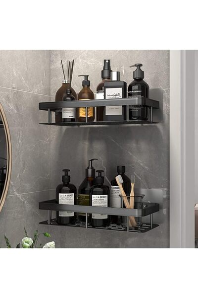 Generic رف دش زاوية من GIYIHKIO، إطار سلة حمام أسود لاصق غير قابل للحفر، حوض ...