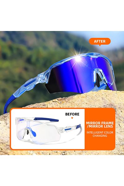 Choice Blue Color Changing Photochromic Glasses for Men & Women - Oversized PC Lens, Composite Frame, UV400