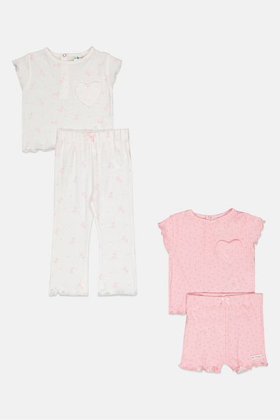Lily & Jack Kids Girl 4 Pieces Allover Print Top And Bottom Set, White