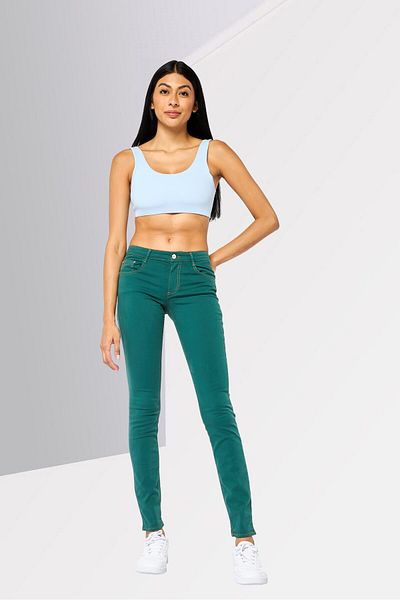 Harmont & Blaine Women Regular Fit Plain Stretchable Jeans, Green
