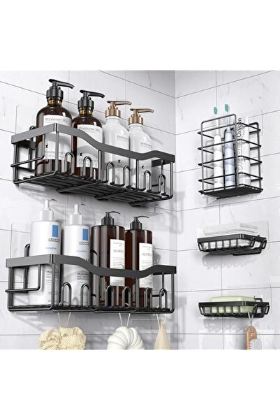 Generic مجموعة من 5 قطع من حاملات الدش من تيوكس، منظم لاصق للحمام لتخزين الحم...