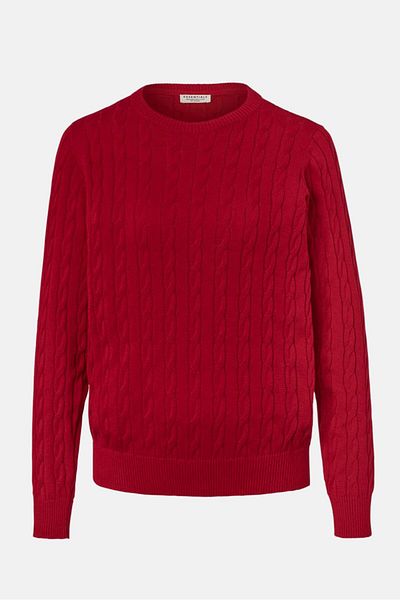 Tchibo Women Round Neck Textured Sweater, Red