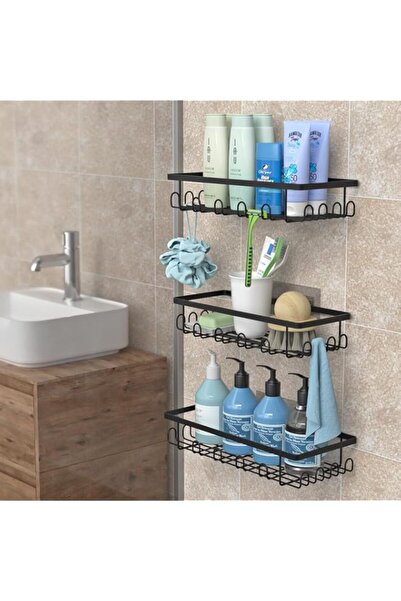 Generic مجموعة من 3 رفوف لاصقة للاستحمام من فيجرو مع 36 خطافًا، منظم للاستحما...