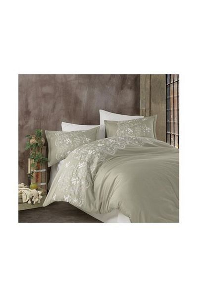 Clasy Lenjerie pat Satin Brodat Premium Lux 100% Bumbac, 6 piese king size, cearsaf 240 x 260 cm, pilota 2