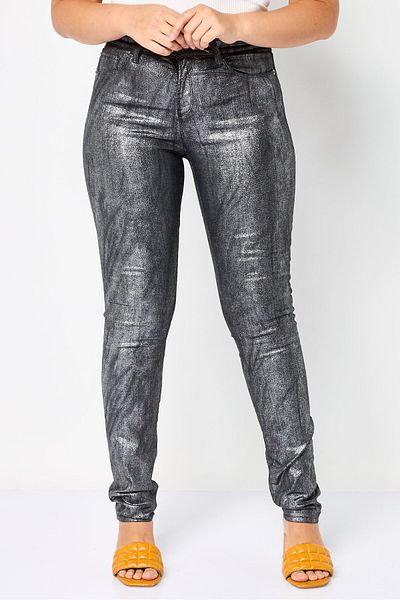 Emporio Armani Women Regular Fit Metallic Skinny Leg Pants, Black