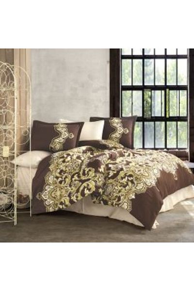 Ralex Premium Lux Satin 100% Cotton Bedding Set, 4 pieces, King Size, Brown Elegant